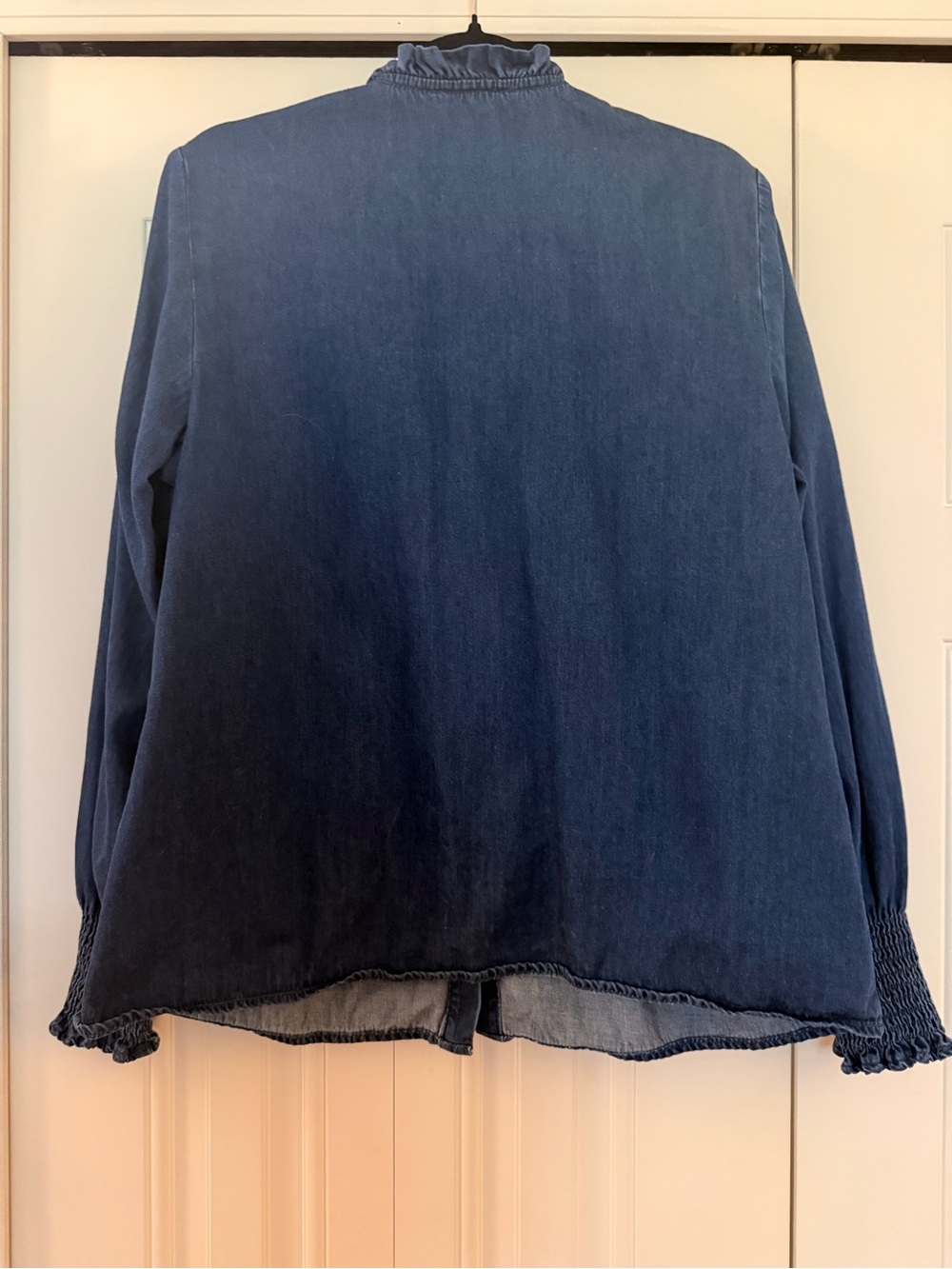 Boden Blue Denim Smocked Yoke Button-Down Shirt - Picture 4 of 8